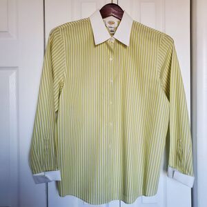 Talbots Button-Down Tailored Shirt White w/ Lime Green Stripes NWT Sz 14 Preppy